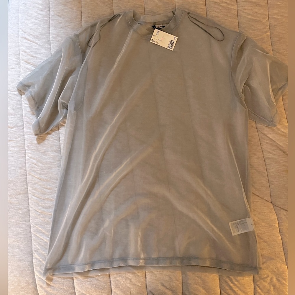 Shimmery Silver See-through Oversized Women’s Shirt